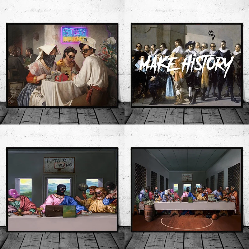 

Funny Art Famous Canvas Painting Abstract Spoof Figure Art Posters and Prints Wall Art Pictures for Living Room Home Decoration