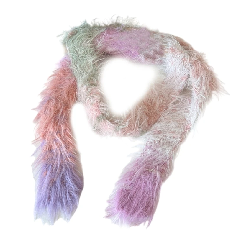 Новый стильный пушистый шарф для женщин длинный узкий пояс галстук девочек
