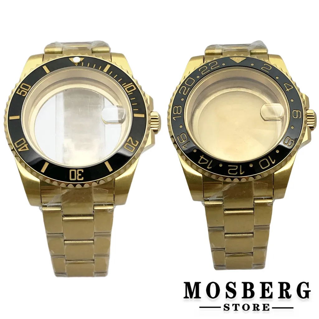 Gold 40mm Watch Case Stainless Steel Sapphire Glass For NH34 NH35 NH36 ETA2836 Miyota8215 8205 ETA2824 PT5000 Movement