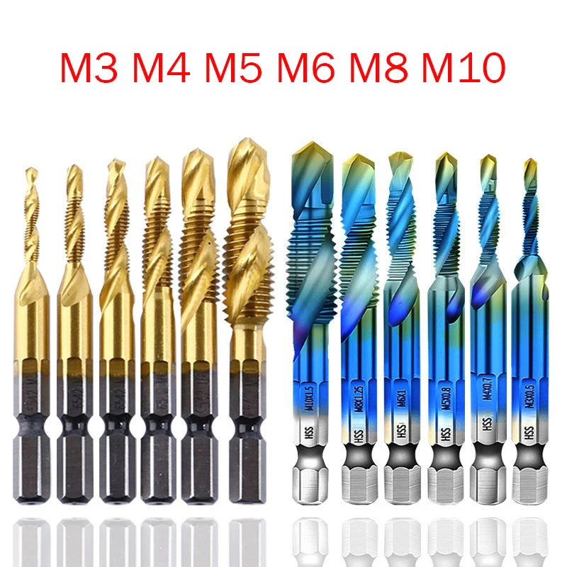 

New Titanium Plated Hex Shank HSS Screw Thread Metric Tap Drill Bits Screw Machine Compound M3 M4 M5 M6 M8 M10 Hand Tools