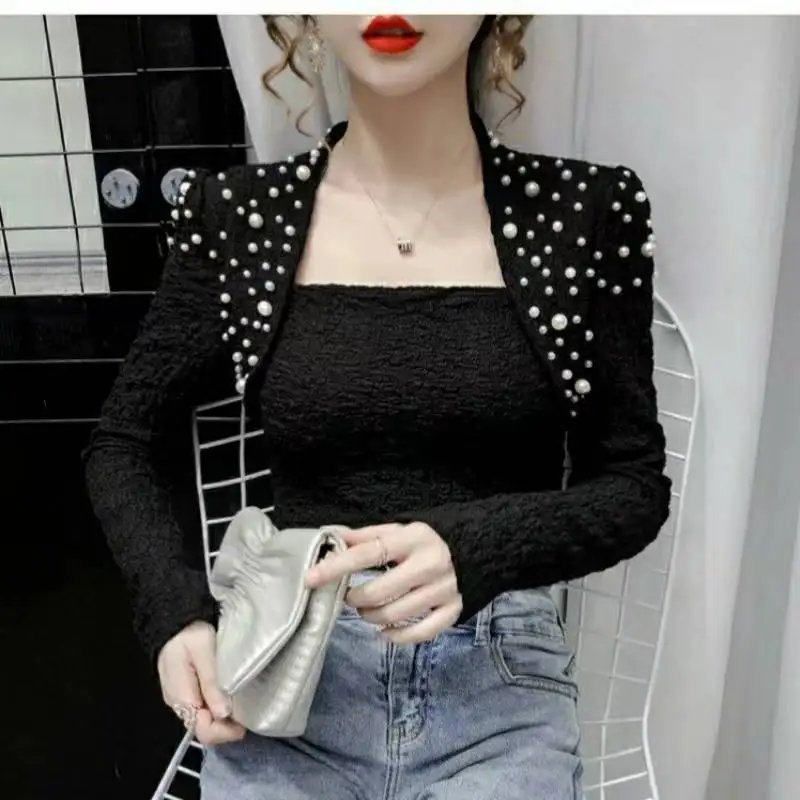 

Women's Spring And Autumn Fashion Temperament Top Design Sense of niche Solid Color Square Collar Slim Bottoming Shirt DD272