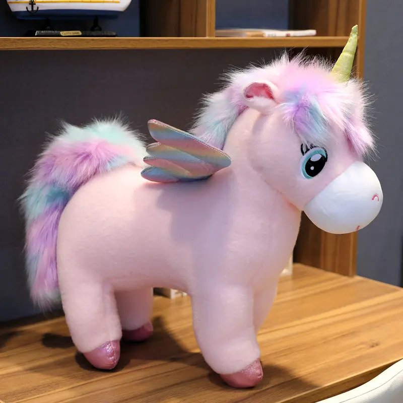 

30~80cm Unique Glowing Wings Unicorns Plush toy Giant Unicorn Stuffed Animals Doll Fluffy Hair Fly Horse Toy for Child Xmas Gift