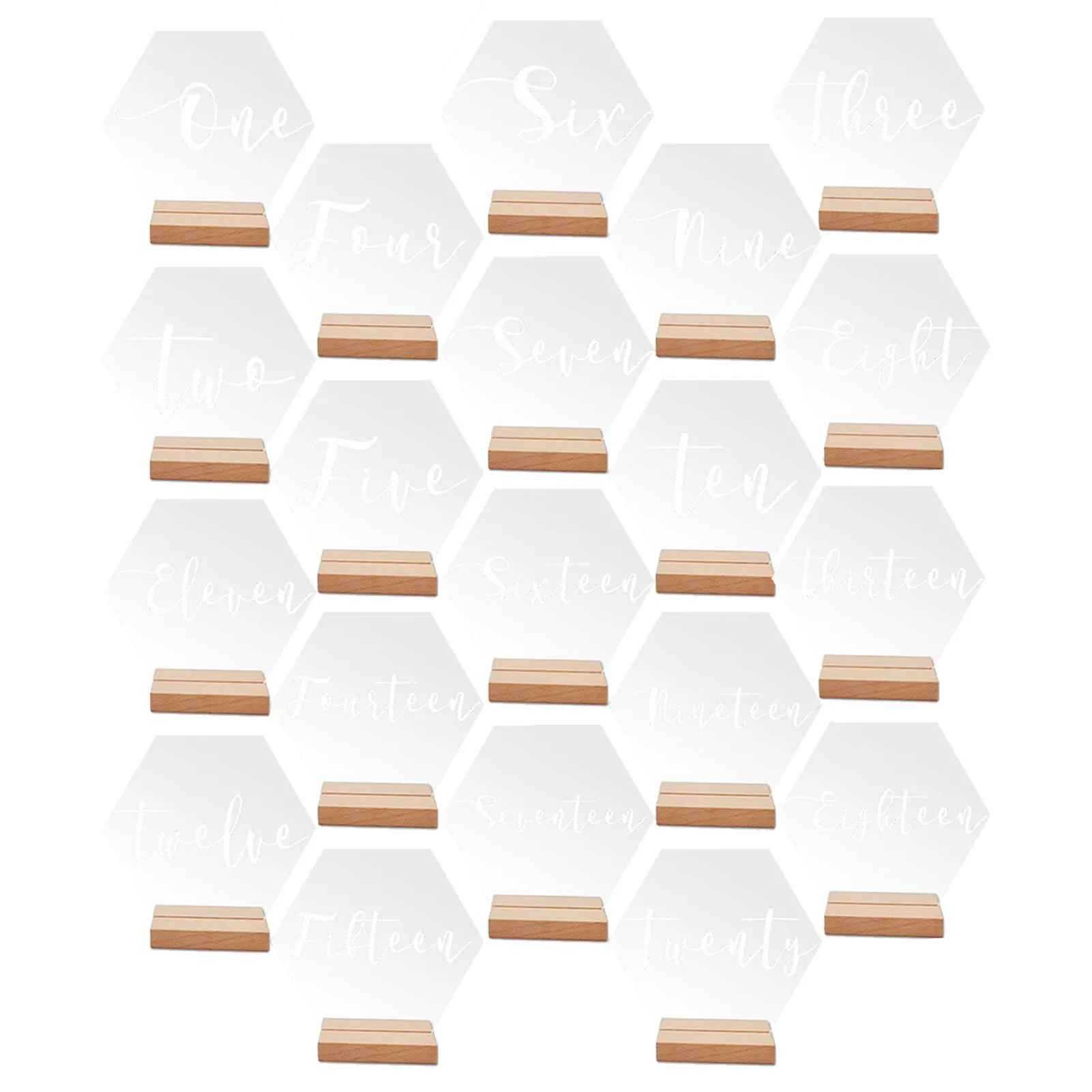 

Acrylic Wedding Table Numbers With Wood Base 10pcs Hexagon Table Signs With Holder Table Centerpieces Number Signs For Cafe Home