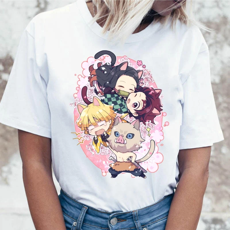 

Demon Slayer shirt Kimetsu No Yaiba print ladies T-shirt casual basis O-collar white shirt short sleeve Oversized Unisex Top