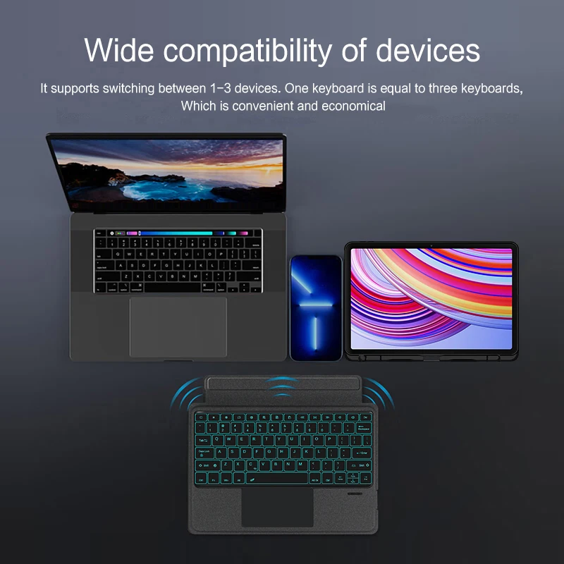 Фото Волшебная клавиатура с подсветкой AJIUYU для XiaoMi Redmi Pad Pro 12,1 дюйма, смарт-чехол Folio, португальский, испанский, арабский, чехол для клавиатуры №4