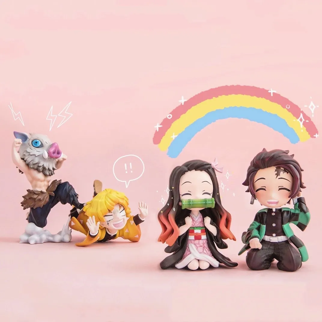 

9CM Anime GK Figure Demon Slayer Kimetsu No Yaiba Kamado Nezuko Agatsuma Zenitsu Cute Toys for Kids Collectible Model PVC Doll