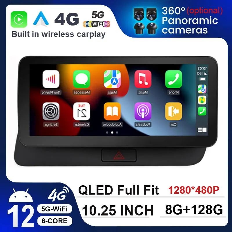 

8G 256G Android12 10.25Inch Carplay AUTO For Audi Q5 2009 -2017 RHD Car Video Players GPS Navigation Bluetooth Android Radio