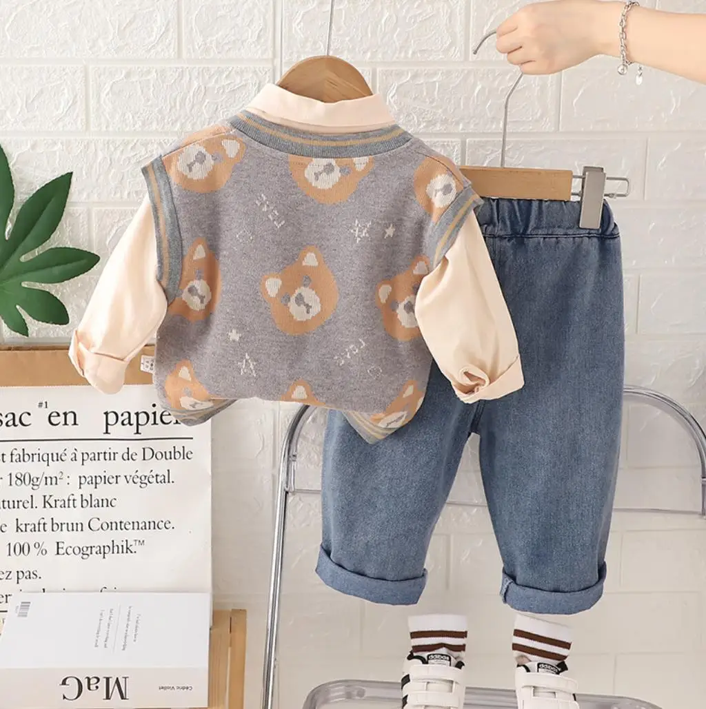 3 шт. спортивный костюм для мальчиков рубашка без рукавов и джинсы