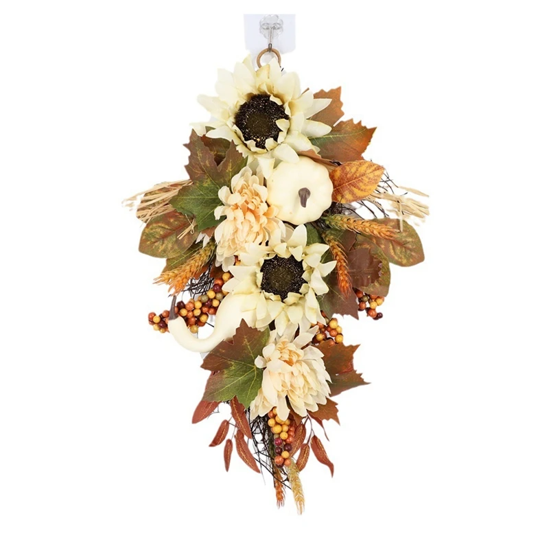 

Artificial Pumpkins Wreaths White Pumpkin Maple Leaf With Leaves Flower Fall Door Garland Thanksgiving Theme