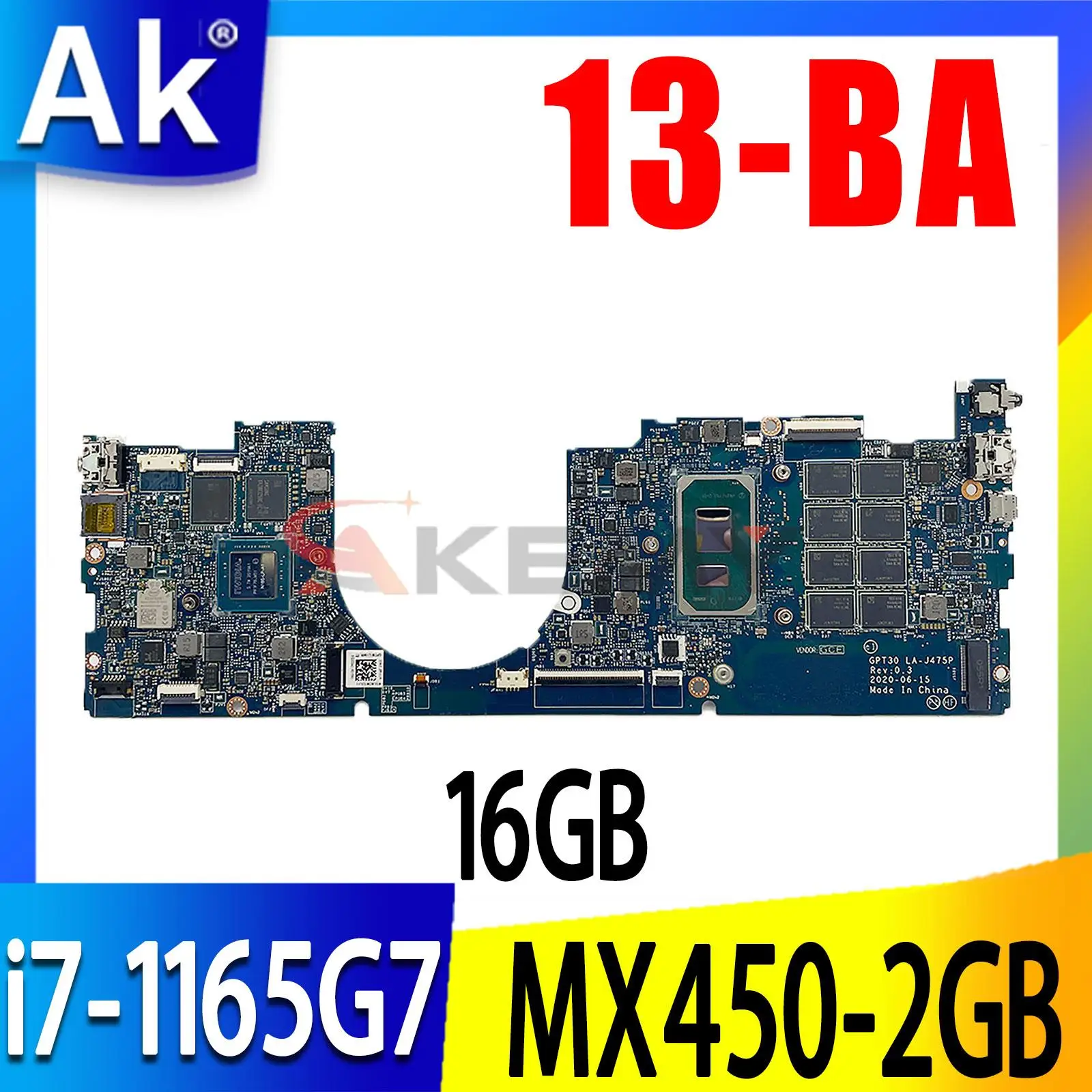 

For HP Envy 13-BA 13T-BA Laptop Mainboard i7-1165G7 MX450-2GB 16GB GPT30 LA-J475P Notebook Motherboard Tested OK