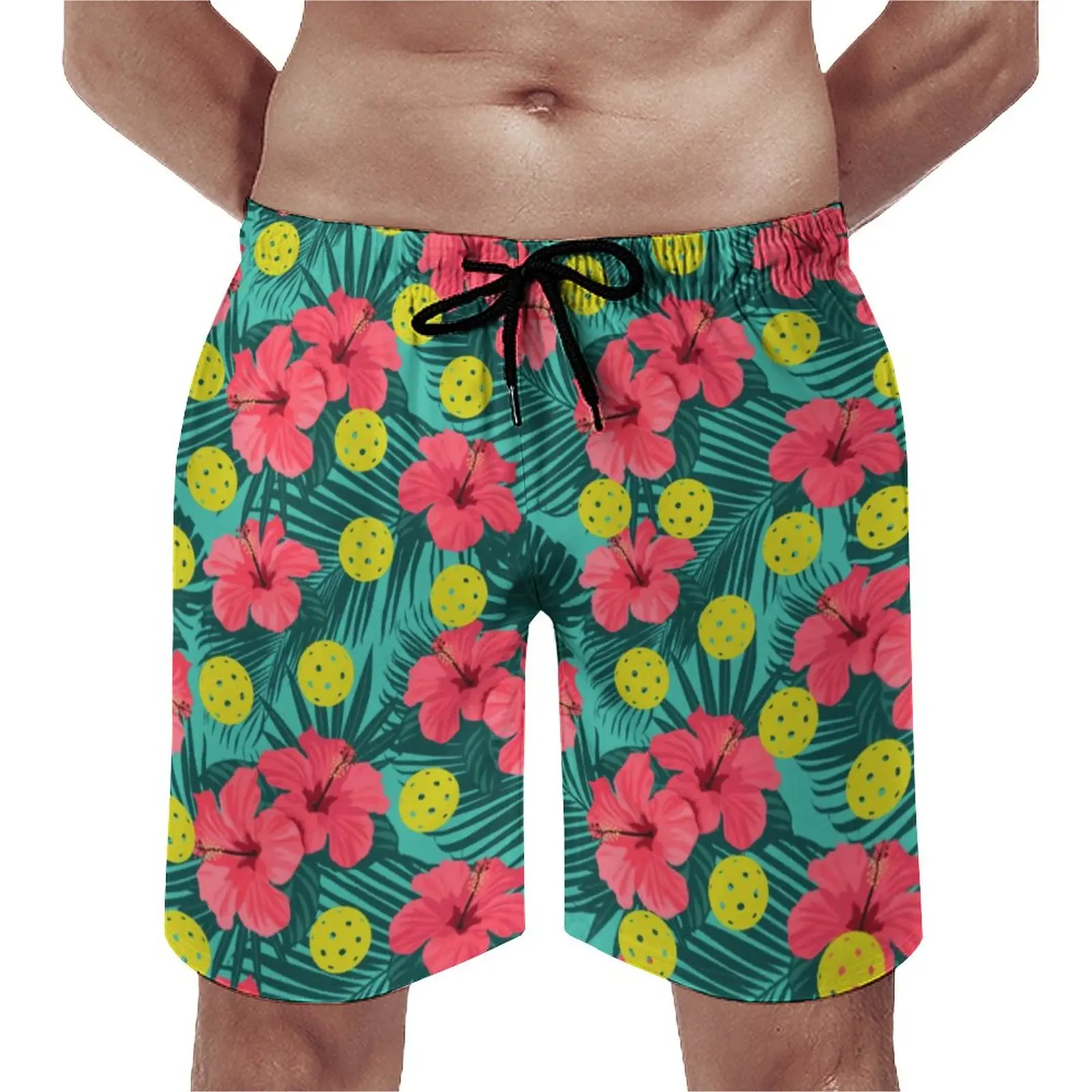 

Summer Board Shorts Hibiscus Flower Sports Tropical Pickleball Tropical Print Beach Shorts Cute Quick Dry Beach Trunks Plus Size
