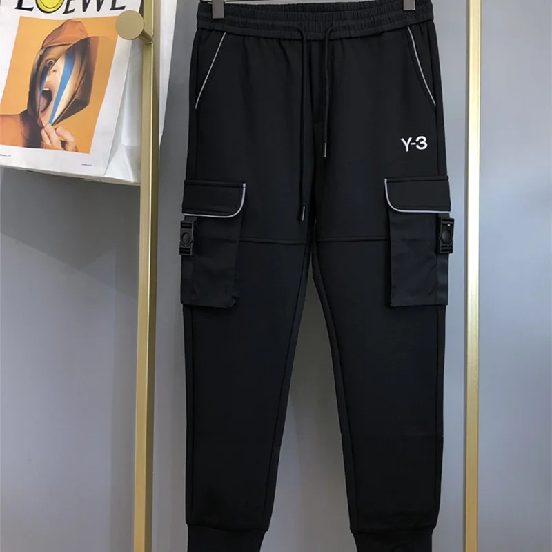 Y-3 23AW Autumn And Winter Solid Color Multi Pocket Overalls Drawstring Embroidery Printing Men's Fashion Casual Pants
