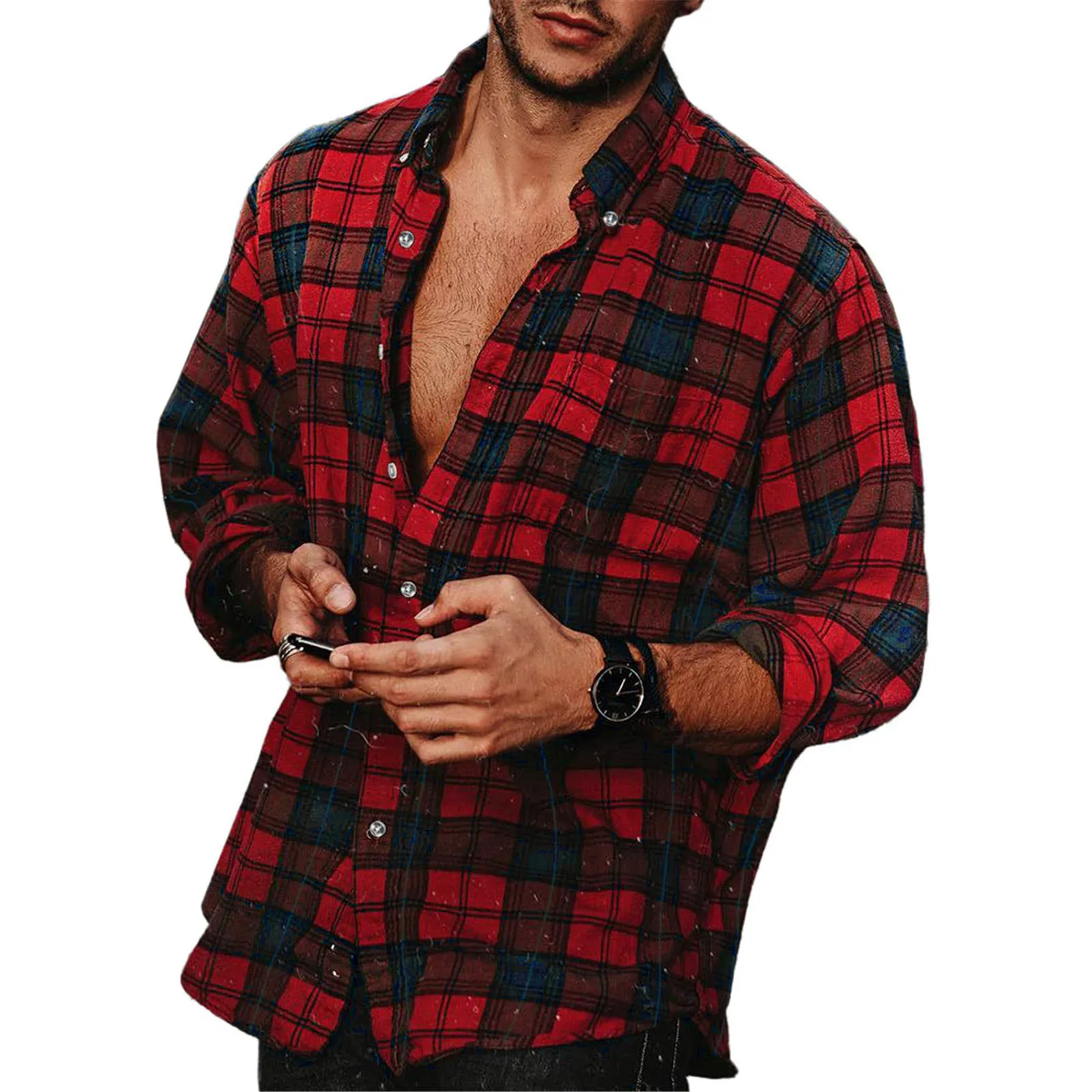 

Fashion Men Plaid Shirt Camisas Social Autumn Men's Plaid Long-sleeved Shirt Male Button Down Casual Check Shirt Loose Cardigan