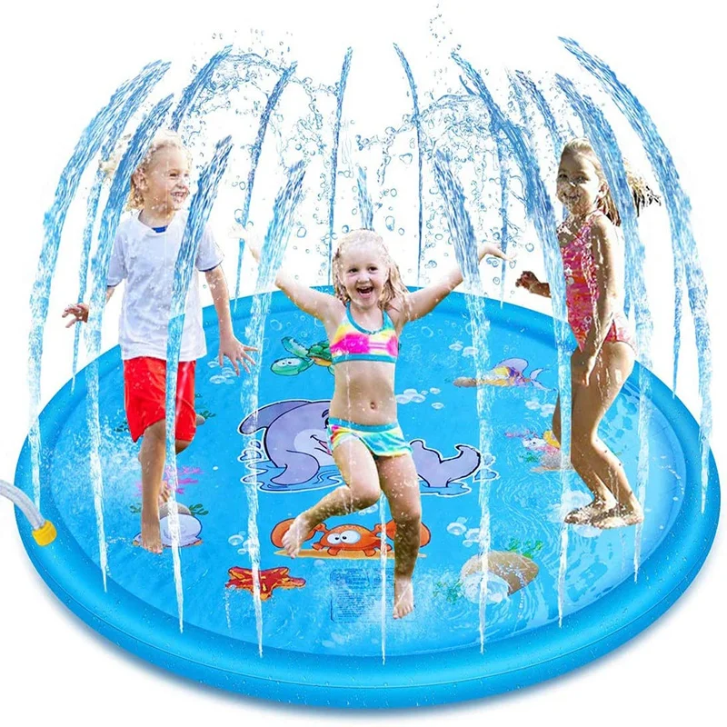 

68'' Sprinkler Sprinkle Splash Play Mat Outdoor Water Play Mat Sprinkler Splash Play Pad with Wading Pool Water Toys for Kids