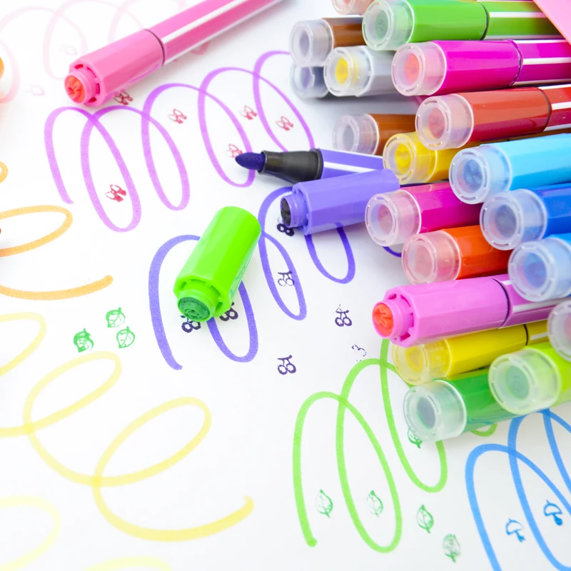 12 Color Pen Color Stamp Seal Washable Watercolor Pen Brush 