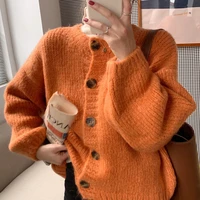 sweater autumn and winter korean cardigan o neck solid color long sleeve cardigans sweater short loose full knitted jacket women