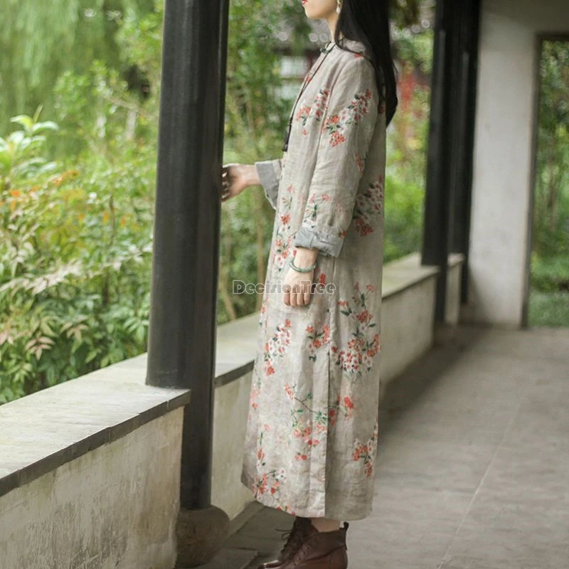 Осень-зима 2023 новый китайский стиль утепленный теплый хлопковый льняной ципао