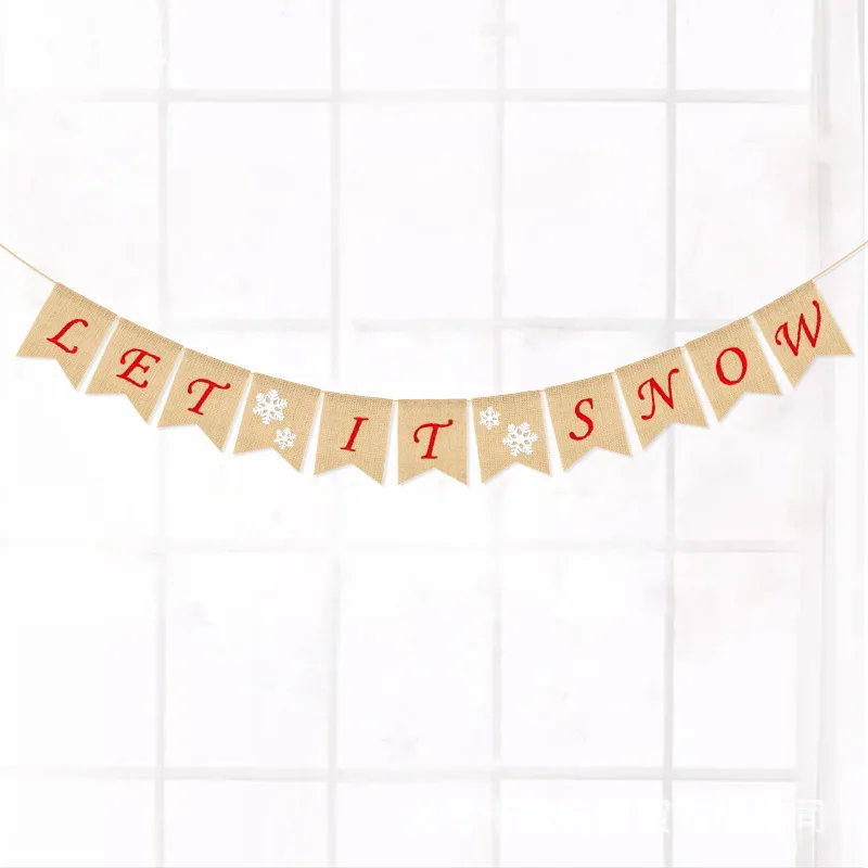 

LET IT SNO Linen Banner Party Snowflake Print Decoration Winter Home Party Supplies Garland Bunting Decor Wedding Birthday