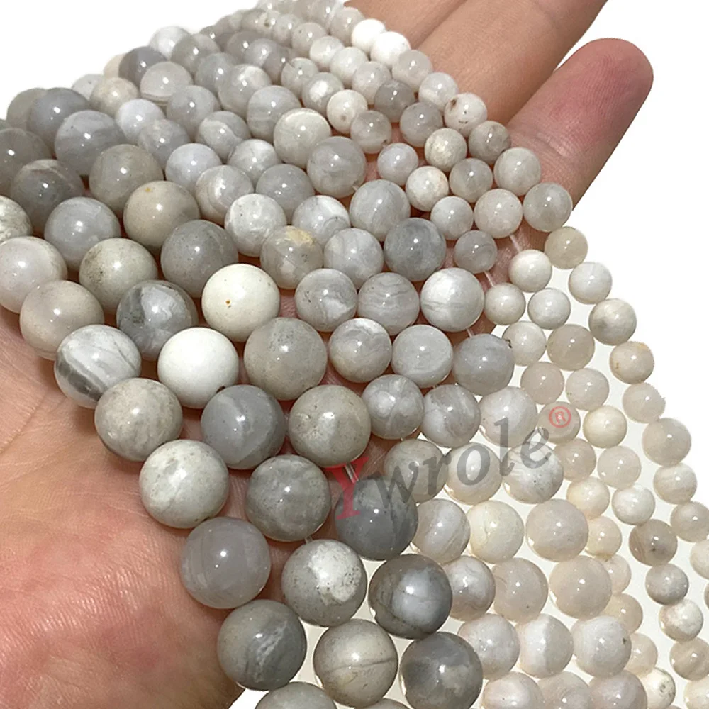 Natural Stone Crazy White Agate Round Smooth Spacer Beads 15'' For Jewelry Making DIY Bracelet Accessories 4 6 8 10 12MM