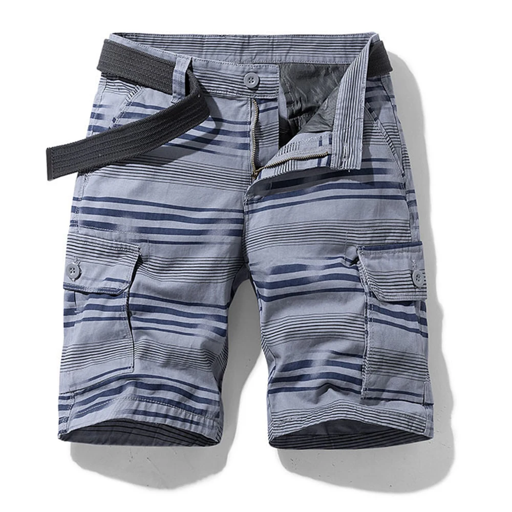

Men's striped print overalls shorts summer new youth loose multi-pocket five-point pants trendy casual pants sports pants