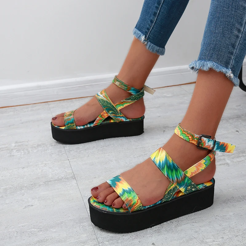 

Women's Summer Multicolor Platform Open Toe Sandals Fashion Buckle Casual Shoes Plus Size Beach Shoes 35-43