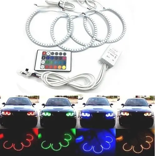 

4x 33SMD 131 мм разноцветный RGB светодиодный ангельские глазки комплект осветительного кольца с дистанционным управлением для BMW E36 E38 E39 E46