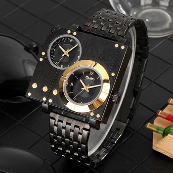 Square Personality Leisure Large Dial Men's Watch Double Time Zone Steel Band Quartz Watches Valentine's Day Gift for Boyfriend-37219