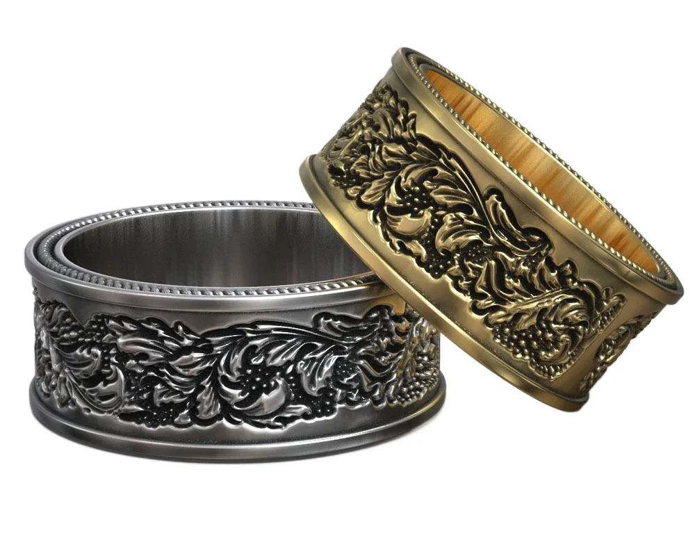 

Парные кольца из серебра 925 пробы с винтажным цветочным узором, 13 г