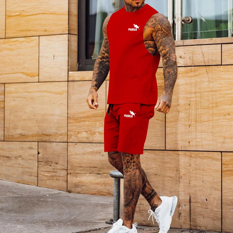 Summer Cool Quick-Drying Clothes Fashion Casual Sleeveless Vest + Sports Fitness Shorts Two-Piece Set