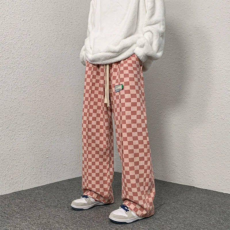 

Брюки Hybskr мужские свободные прямые в клетку, модные штаны в стиле Харадзюку, уличная одежда в стиле хип-хоп, брюки унисекс с широкими штанина...