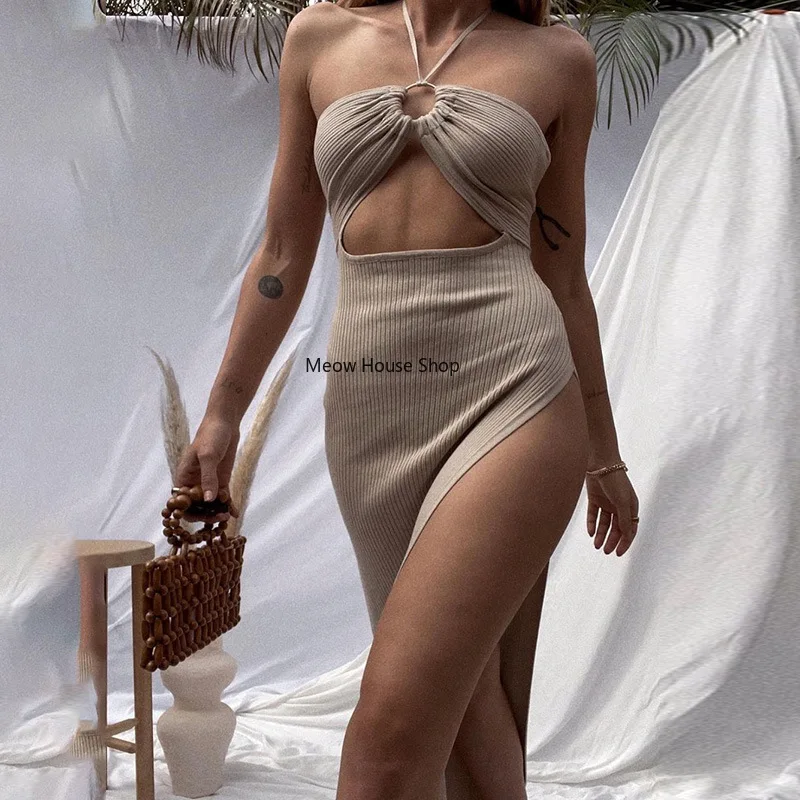 

Dress dresses for women 2022 Cheap wholesale women clothes Halter One Shoulder Cutout Sexy Holiday Dress maxi dress chic dress