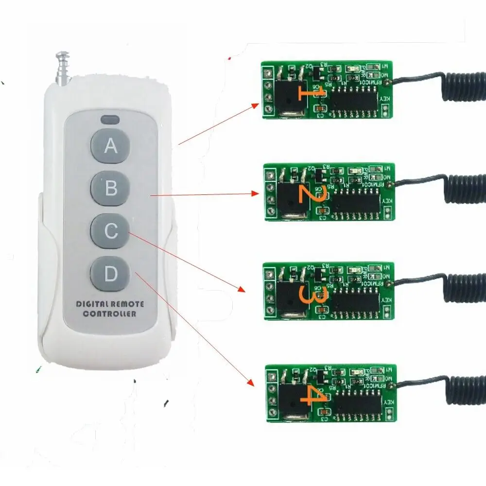 

1 Remote Control 4 Device 2A MOS RF ASK Wireless for 3.7V 7.4V 12.8V 14.8V 18V