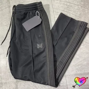 Imported Similar All Black Needles Pants 2022 Men Women 1:1 High Quality Embroidered Butterfly Needles Track 