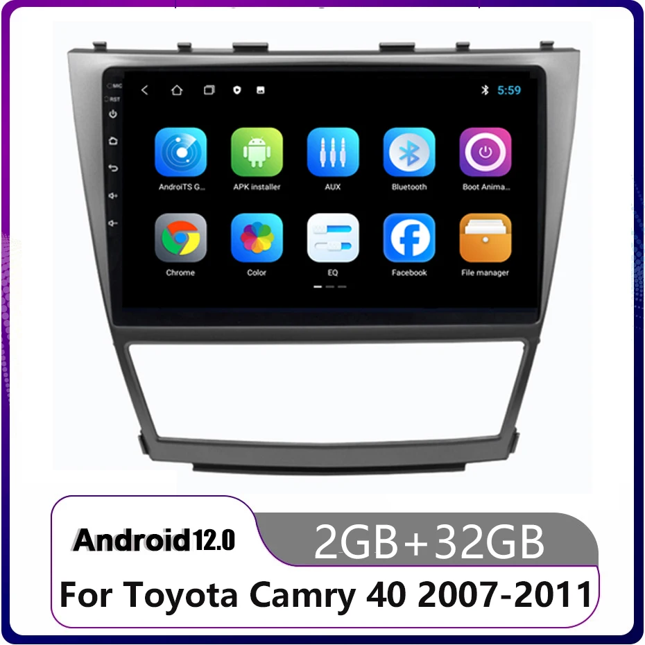 

Car Radio for Toyota Camry 40 2007-2011 Multimedia Player NO DVD Stereo Audio Android 12.0 2din 2 Din Autoradio BT Wifi SWC CAM