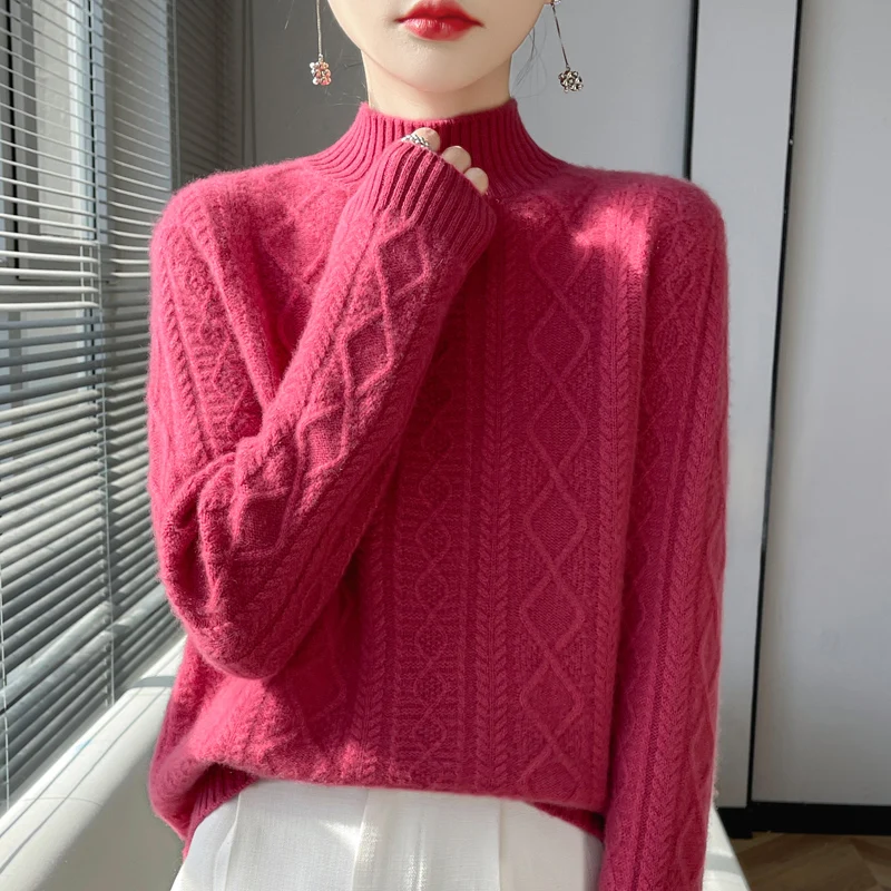 Осень/зима новый женский свитер пуловер полуводолазка из 100% мериносовой шерсти