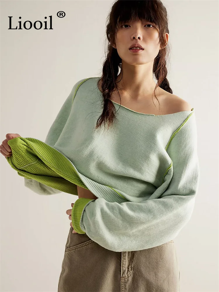 

Liooil Women Knit Sweater Two Sides Wear Knitting Pullovers Ribbed Tops Female Jumpers New Autumn Winter Knitted Loose Sweaters