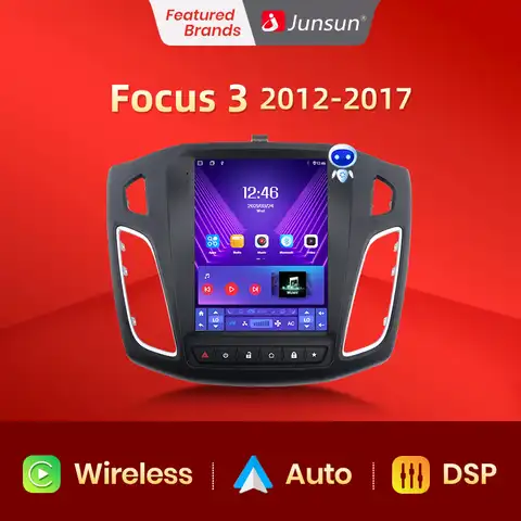 Junsun для Tesla Style Android Auto 4G беспроводной Carplay DSP Магнитола Автомагнитола Мультимедиа автомобиля для Ford Focus MK 3 2012-2017 нет 2 DIN Аудио для авто Автомаг...