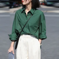 houzhou harajuku blouses women green top autumn long sleeve oversized vintage shirts korean fashion chic white female clothing