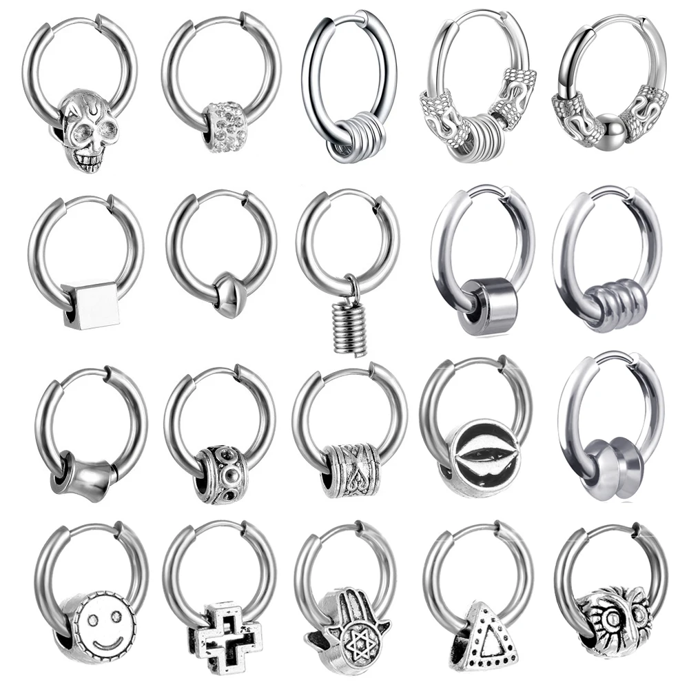 

1 Pair New 2022 Vintage Earring Stainless Steel Circle Ear Buckle Hoop Earrings for Women Men Statement Jewelry Ear Accessories
