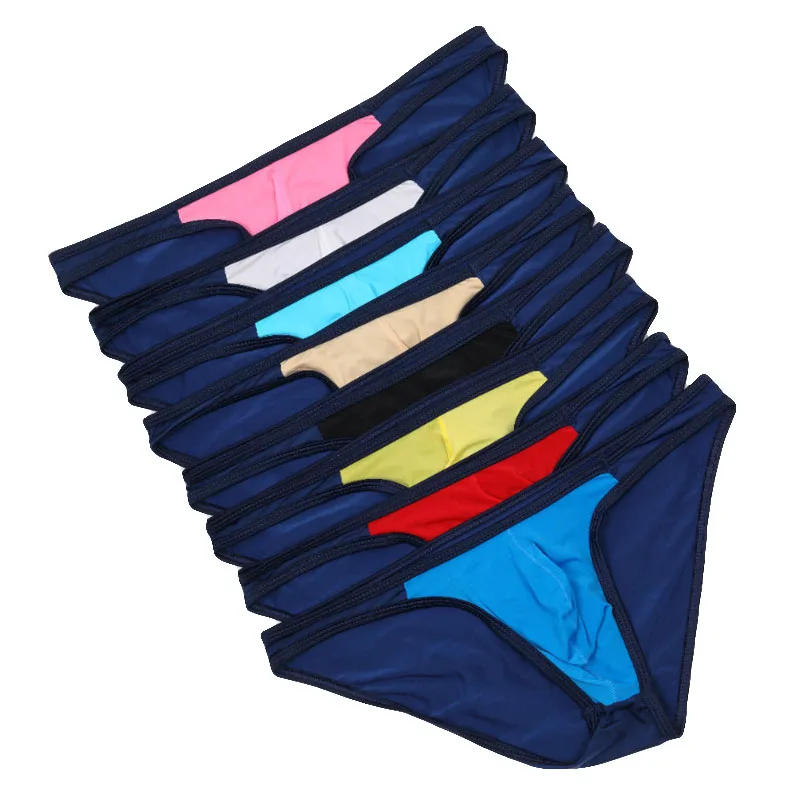 8PCS Men's Briefs Sexy Ice Silk Low Waist Bikini Underpants Mens Briefs Underwear Men Sexy Underwear U Convex Thong Pantie