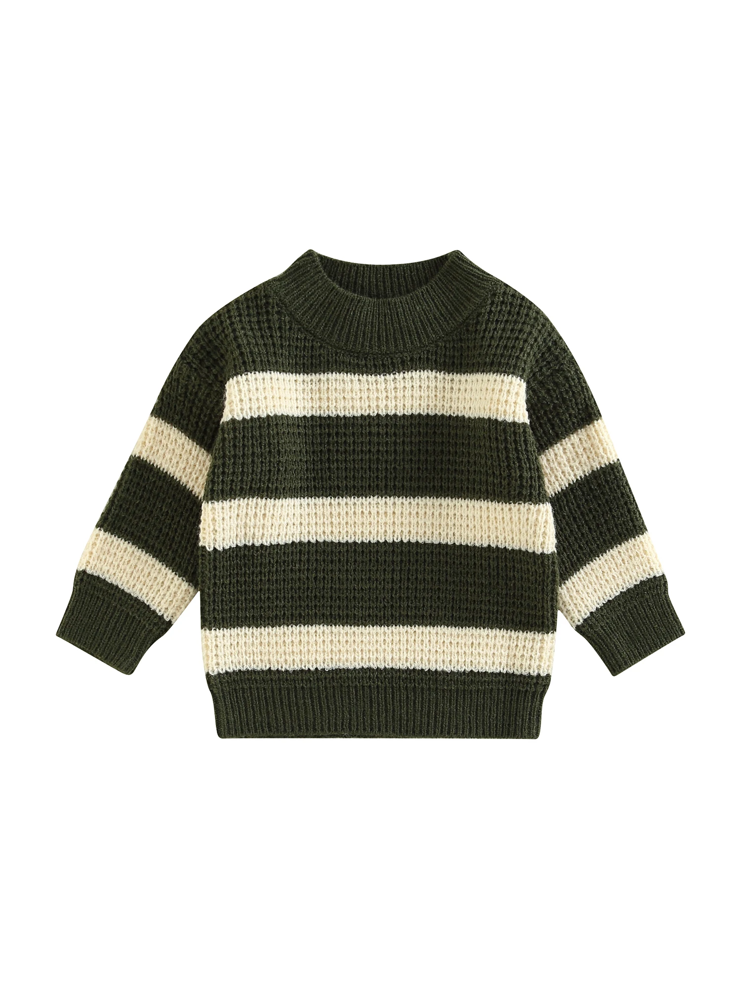 

Toddler Baby Boy Girl Knit Sweater Casual Long Sleeve Crewneck Srtiped Loose Pullover Top Warm Fall Winter Clothes