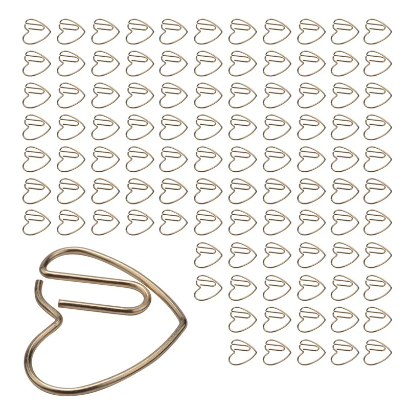 

NEW-100 Pieces Love Heart Shaped Small Paper Clips Bookmark Clips For Office School Home Metal Paper Clips