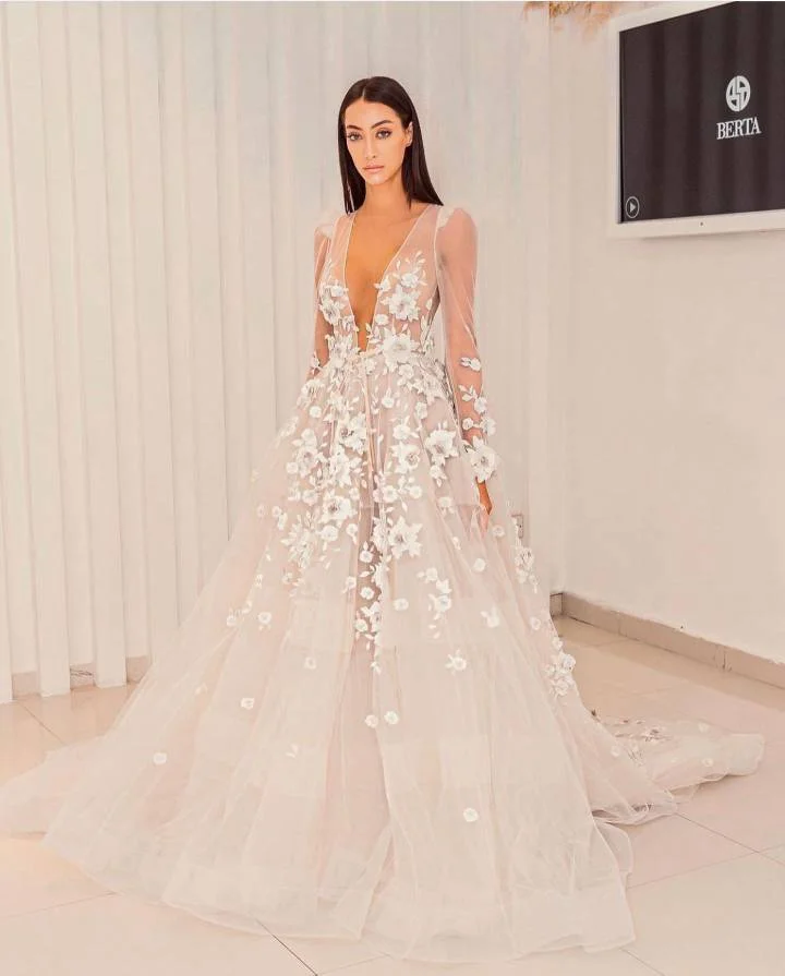 

Lakshmigown Floral Long Sleeve Boho Bridal Wedding Dresses 2023