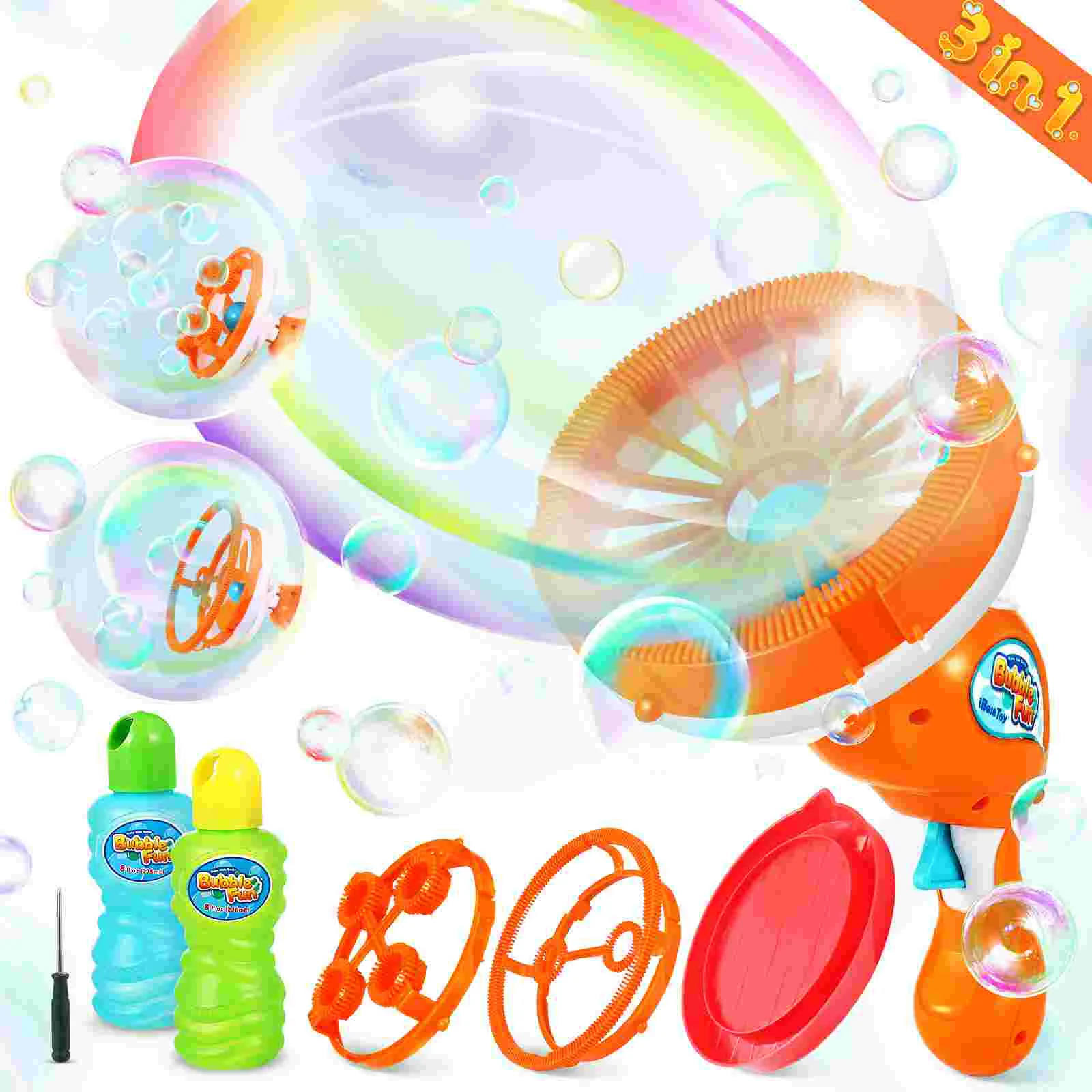 

iBaseToy 3 in 1 Kids Bubble Blower Handheld Bubble Machine Bubble Maker with Bubble Solution