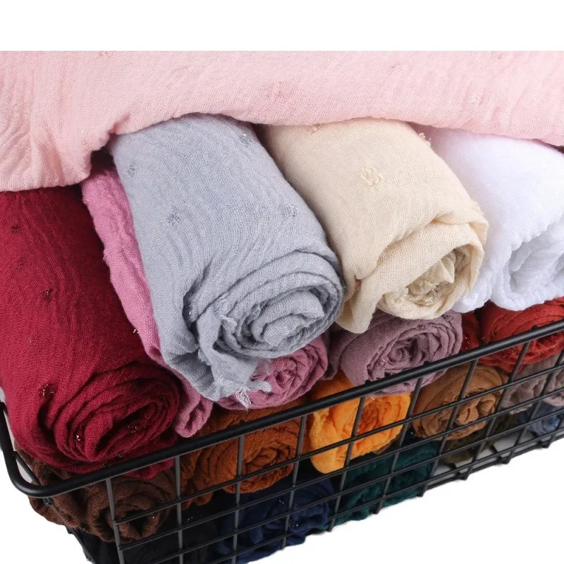 Сплошной цвет легкий дышащий хлопковый и льняной шарф плиссированная шаровая