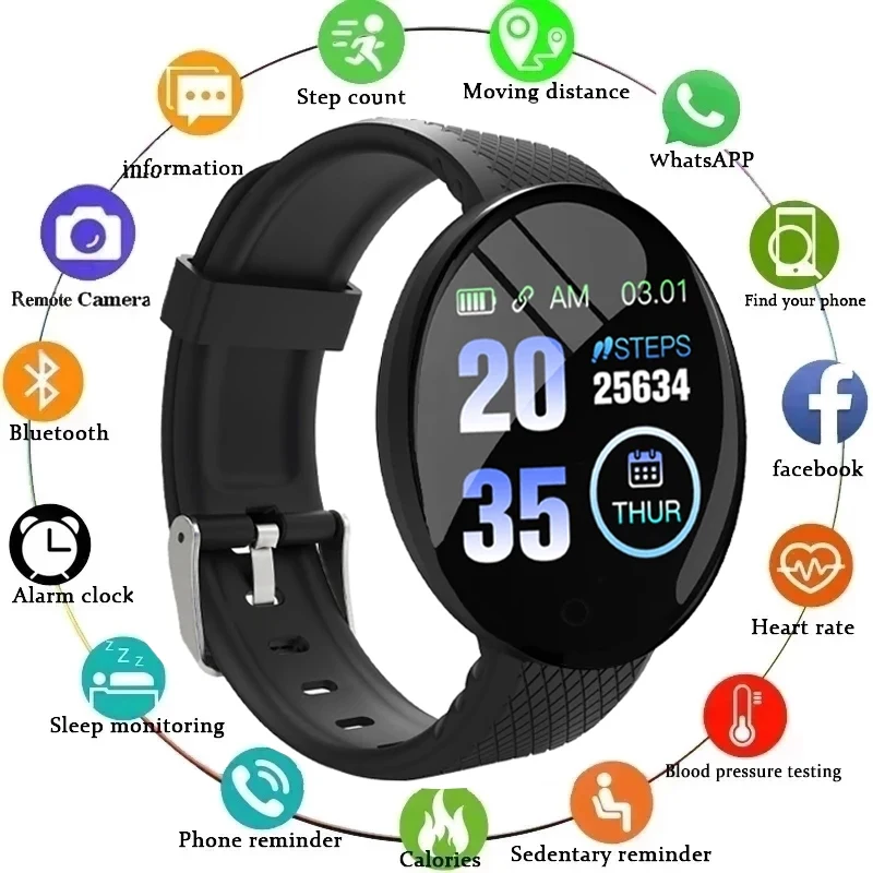 

D18 Smart Watch Heart Rate Blood Pressure Fitness Tracker Men Women Smart Wristband Waterproof Sport Smartwatch For Android IOS