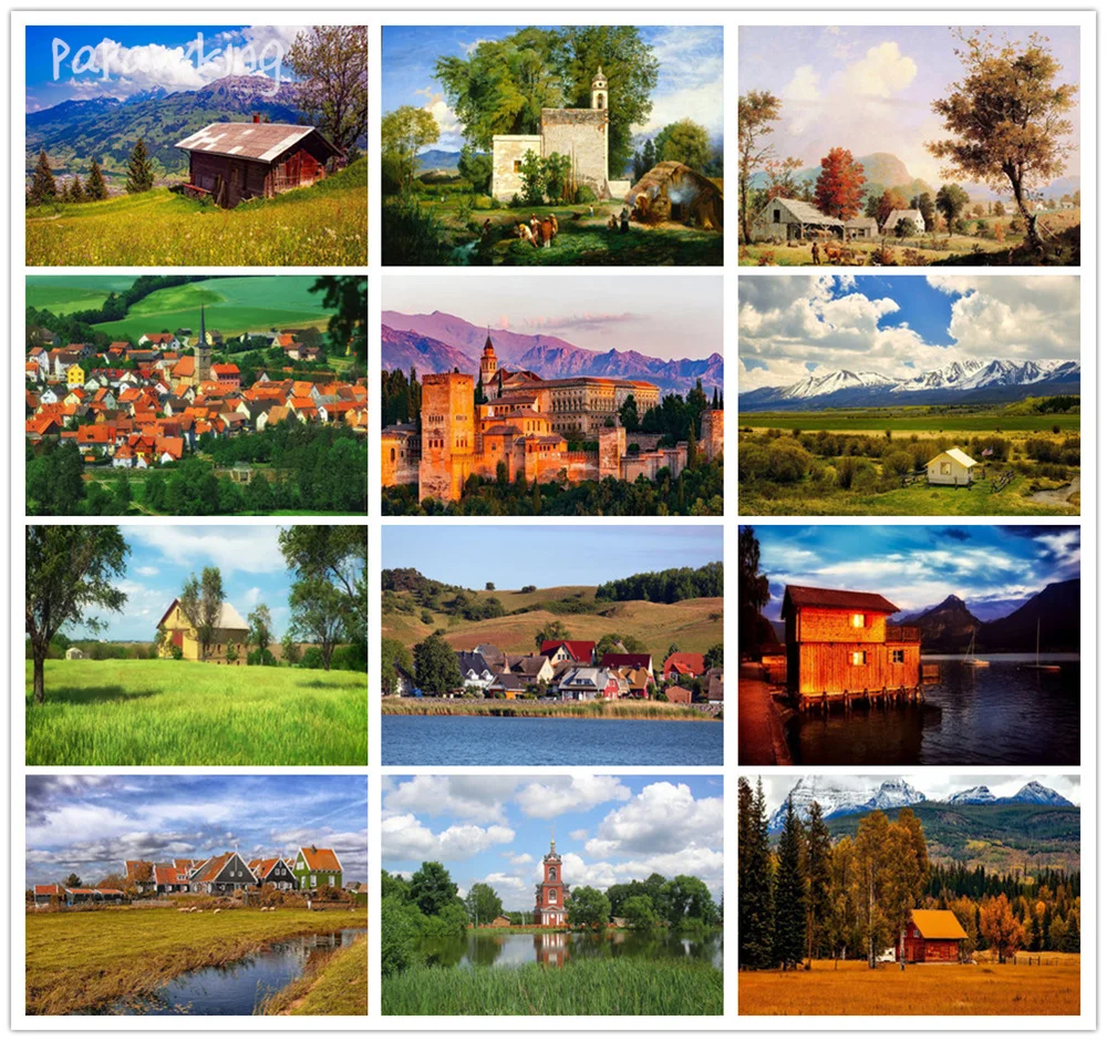 

Diy Scenery Diamond Painting Mosaic Town Rural Landscape Poster Full Diamond Cross Stitch Kit Home Rhinestone Embroidery Decor