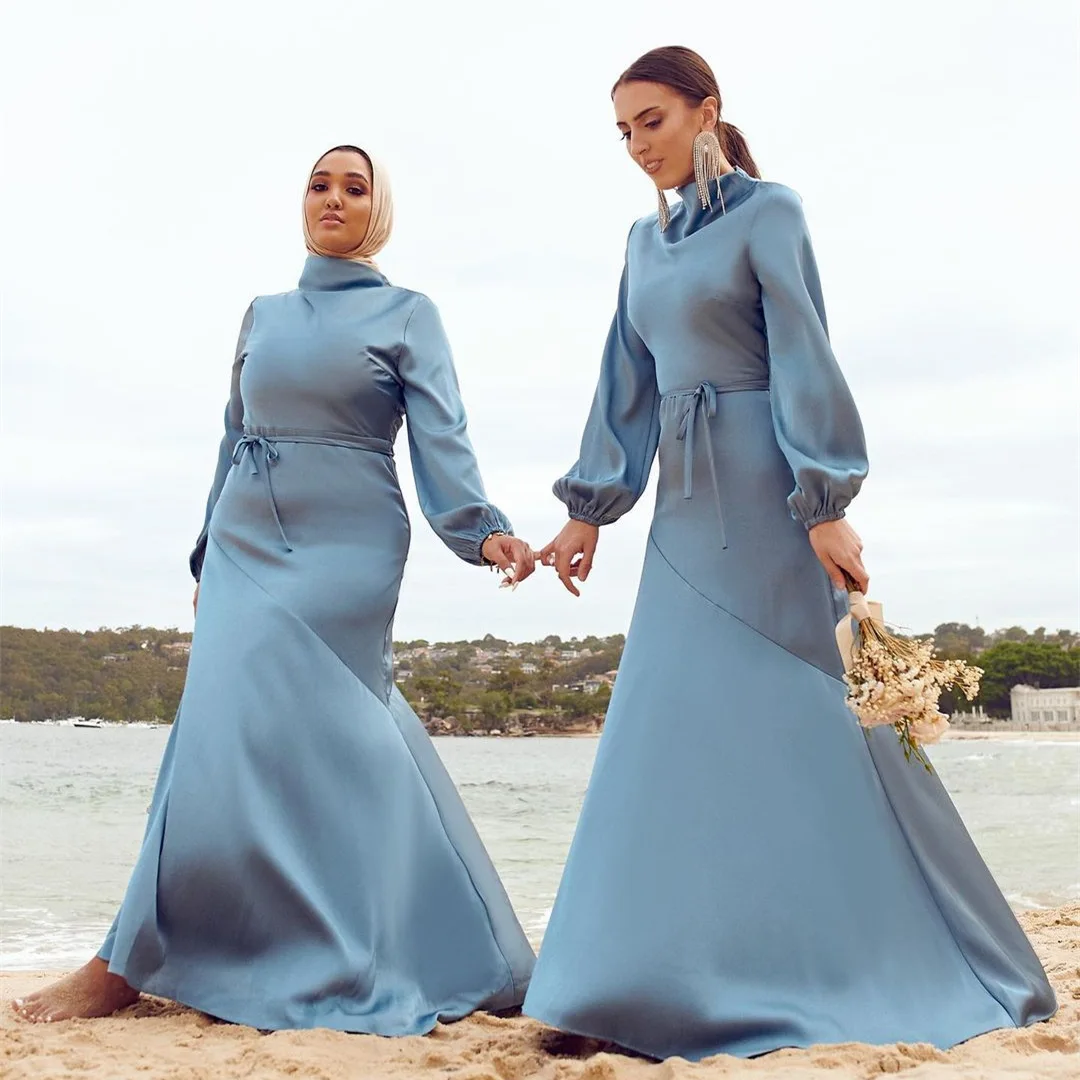 Robe Femme Musulmane 2022 Middle East Turkey Muslim Dress Women Solid Color Lace-up Gown Dress Abayas For Women