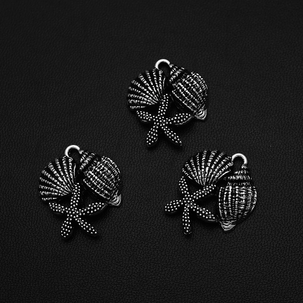 

5pcs/Lots 20x22mm Antique Silver Plated Conch Shell Starfish Charms Ocean Life Pendants For Diy Vintage Keychain Jewelry Parts