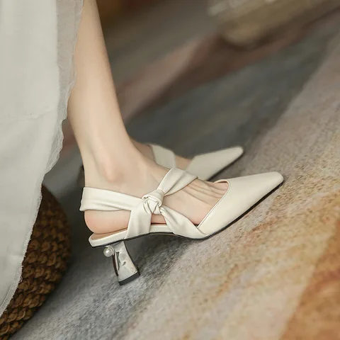 Сандалии женские из мягкой кожи, однотонные туфли-лодочки, на толстом каблуке, Модная элегантная обувь на высоком каблуке, лето 2023